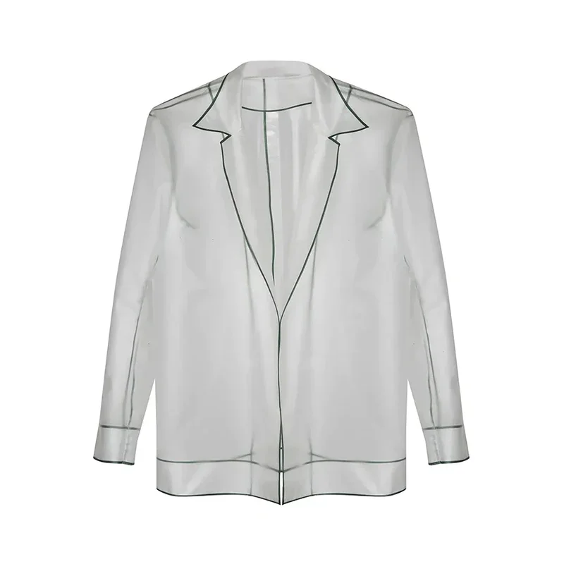 

Men's Matte Transparent PVC Lapel Y2K Blazer Male Faux Leather Suits Coat Overcoat Trench Coat See-through Stage Costume Custom