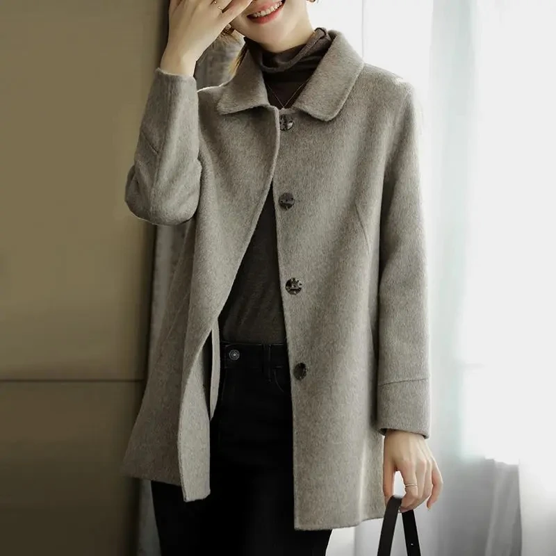 

Wool Blend Coats Womens Woolen Coat Thickened Plaid Winter Tweed Stand-Collar Chic British Style Office Lady Formal Warmth Thick