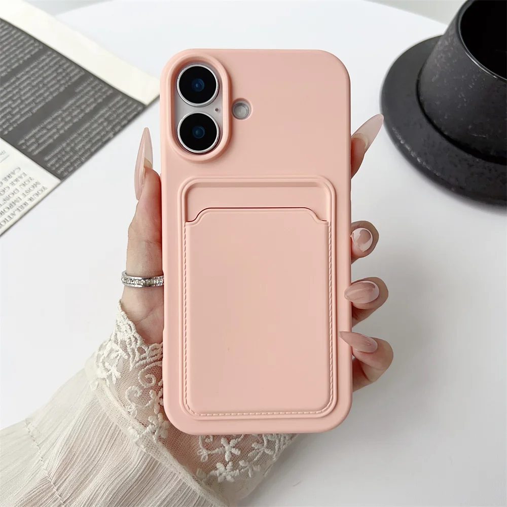 Klassisches Mattes Einfarbiges Kartenetui für iPhone 17 Pro Max 16 15 14 13 12 11 Pro Max Mini Plus Silikon Sturzsichere Weiche Hülle