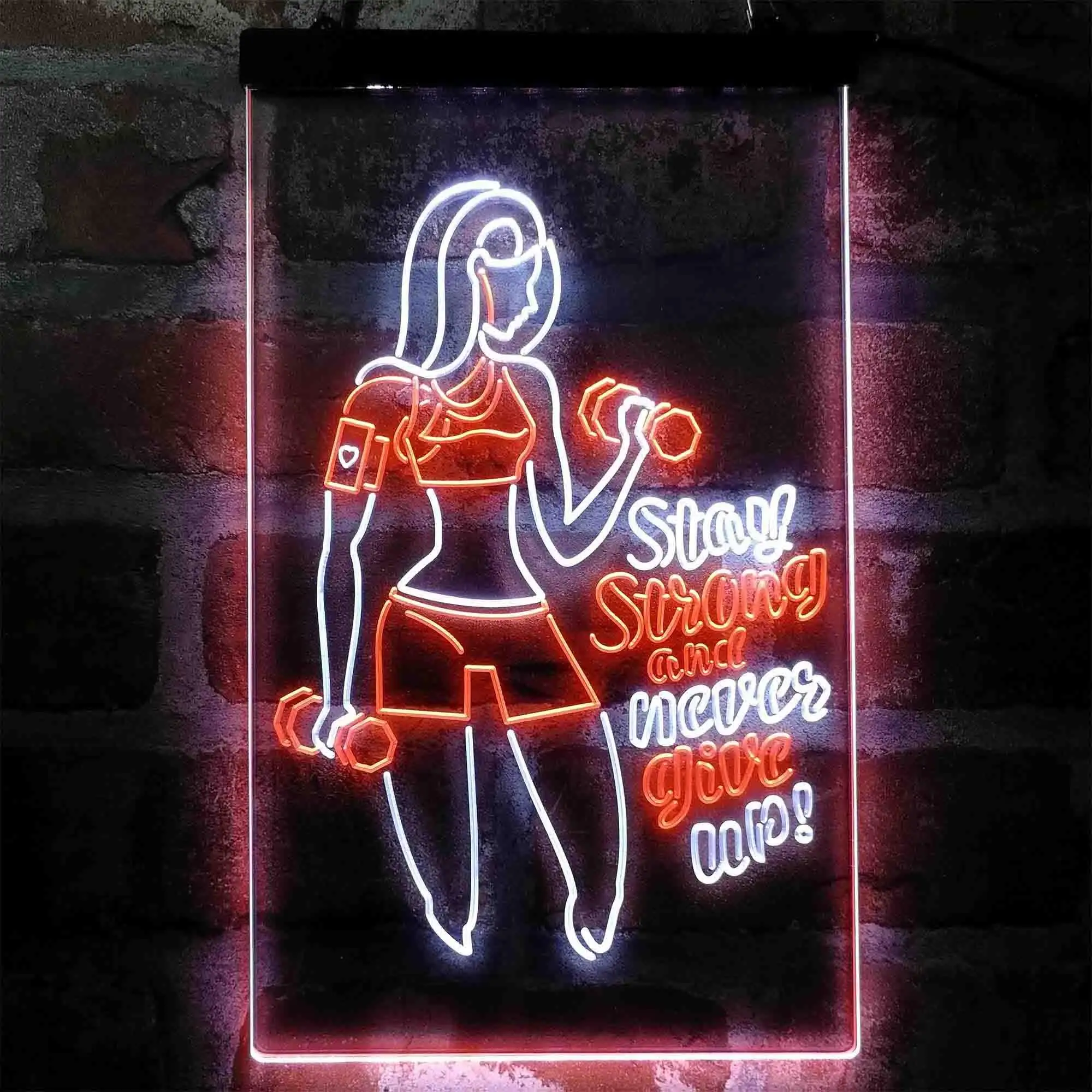 Fitness Club Gym Stay Strong Never Give Up Dual-color LED Neon Sign st6-i4043