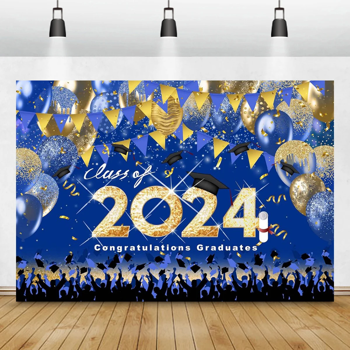 Class Of 2024 Graduation Graduates Farewell Party Theme Banner Background  Ceremony Backdrops Decoration Photograpy Golden Spot