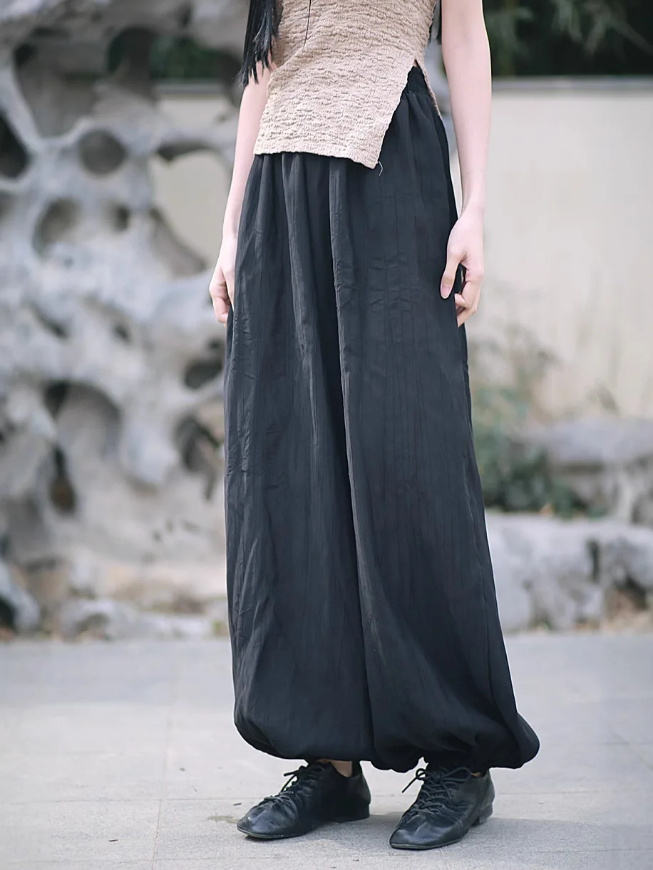 TIYIHAILEY Long Lantern Pants for Women, Spring Autumn Casual Trousers Ladies Elastic Waist, 2025 New Fashion Black Beige