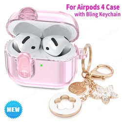 For AirPods 4 Safety Lock Soft TPU Transparency Protective Case with Women Cute Girl Bling Keychain for Air Pods 4 Accessories