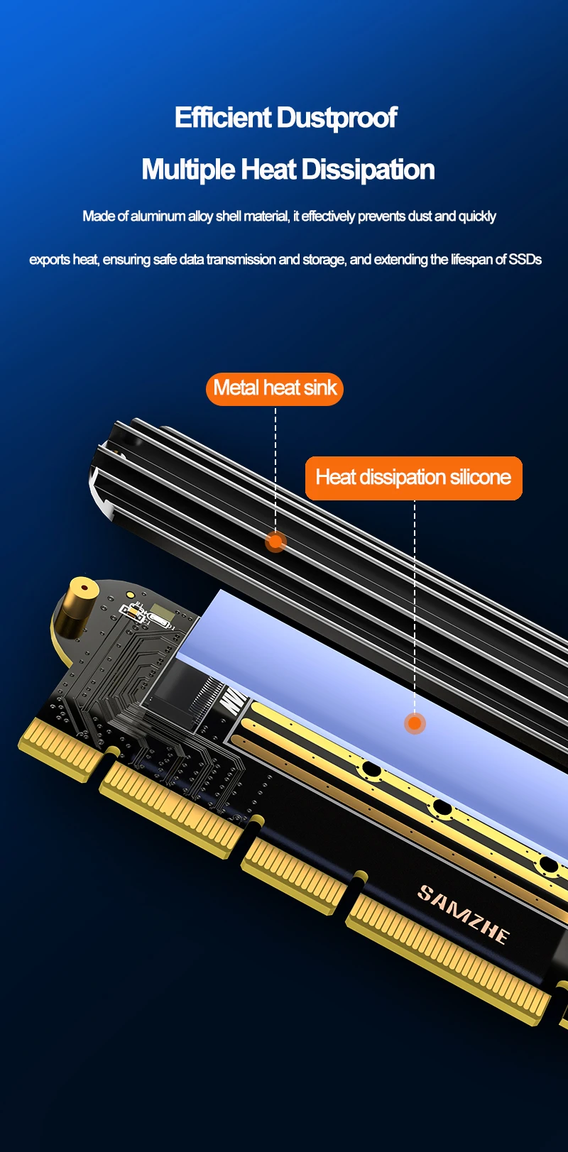 Samzhe m.2 nvme ssd ngff zu pcie x16 adapter m schlüssel schnitts telle karte unterstützung pci-e pci express 3,0 2230-2280 größe m.2 pcie adapter – Detail 5