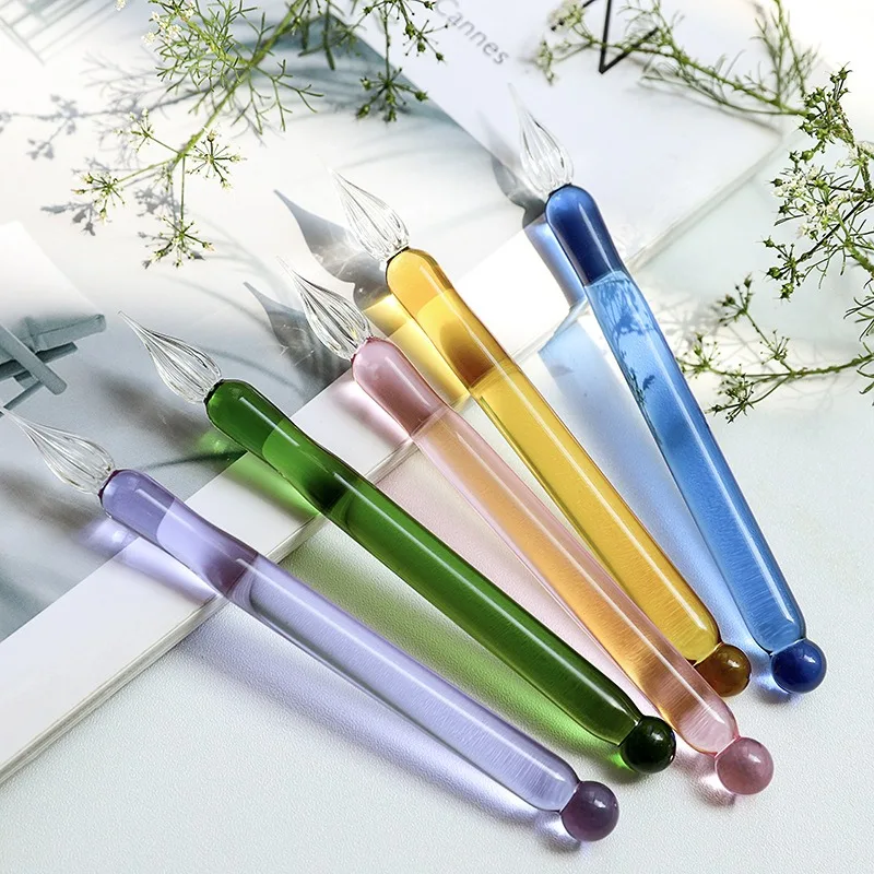 

129mm Colorful New Glass Dipping Pen Art Signature Pen Student Creative Writing Supplies Painting Embellishment Gift Dip Pens
