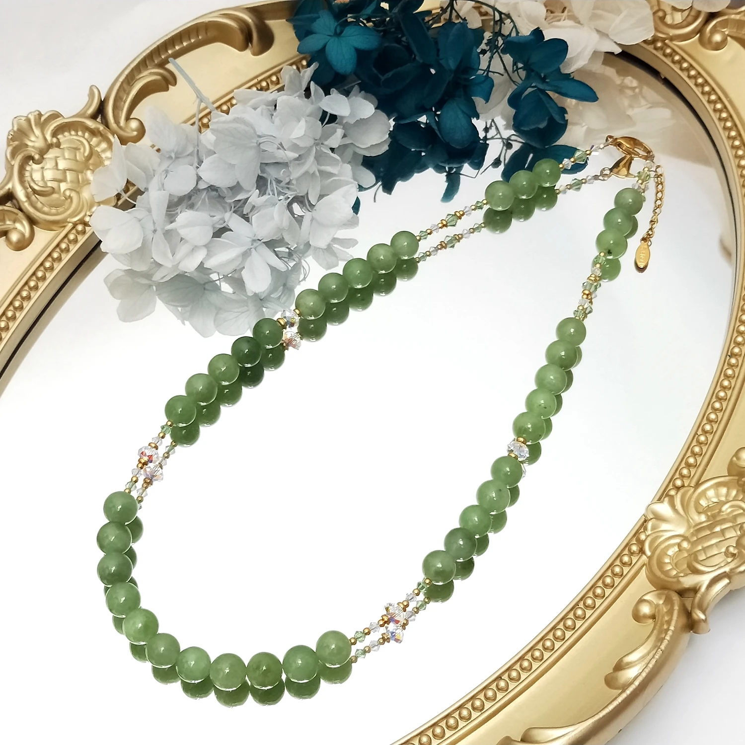 Lii Ji 8mm Hetian Jade Crystal Handamde Necklace 45+3cm Natural Gemstone Jewelry For Gift