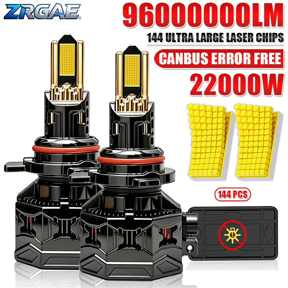 Farol LED H7 22000W H1 H4 H11 H8 H9 HB3 HB4 9005 9006 9012 de Alta Potência Canbus com 30 Tubos de Cobre, Lâmpada Automotiva Turbo para Neblina 6000K