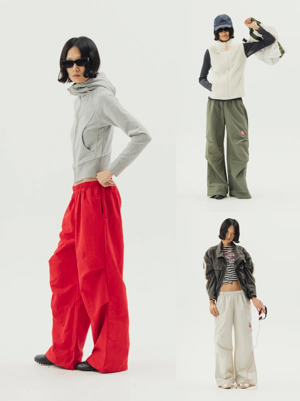 

Water-Resistant Nylon Wide Leg Pants Qui-Drng Loose Casual Outdoor Trousers High Waist Straight Cut Long Pants for Women
