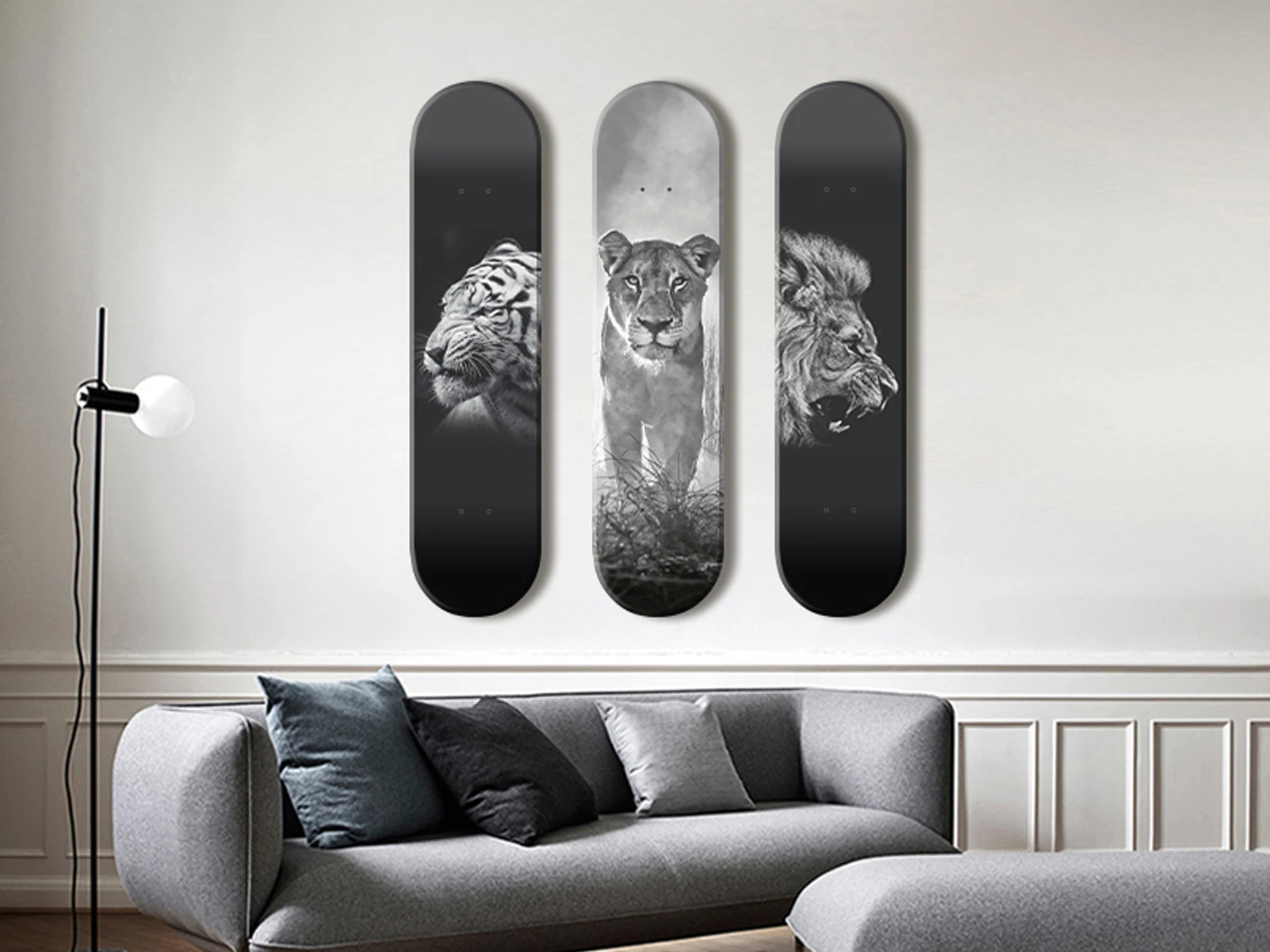 Set of 3pcs Animal Leopard Lions Art Skateboard Wall Art 7-layer Maple Decoration Skateboard Furnish and Decorate for Home Decor