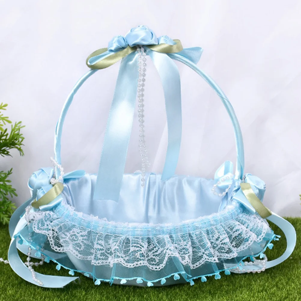 

Dusty Blue Wedding Flower Basket for Girl Portable Bamboo Baskets to Hold Flowers Petals Decorations Romantic Event Accessories