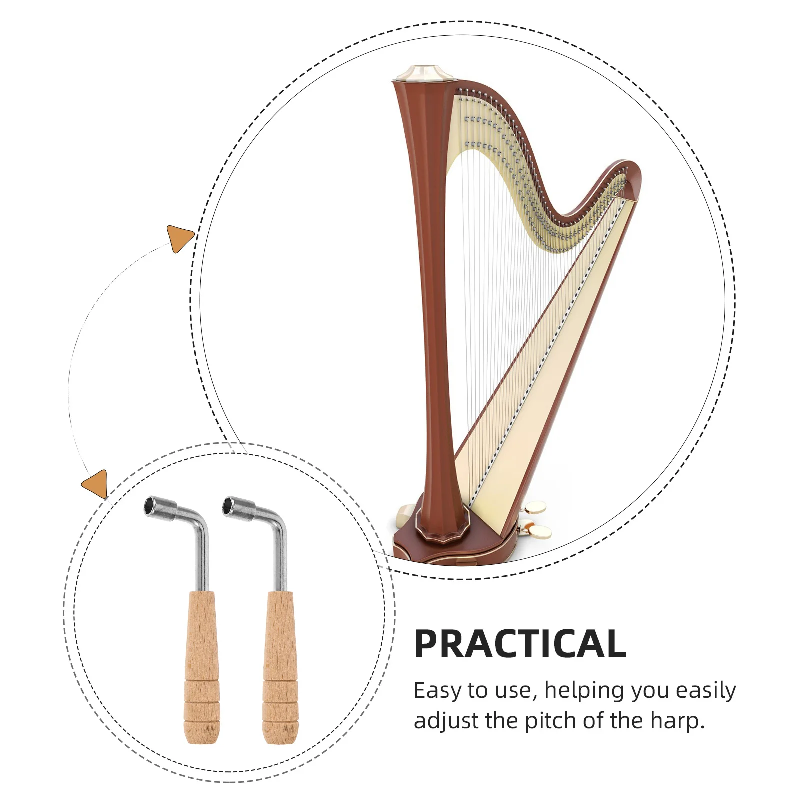 

2Pcs Harp Tuning Wrenches Ergonomic Wood Handle Durable Stainless Steel for Lyre Harp Leyaqin Precise Tuning Tools Stringed