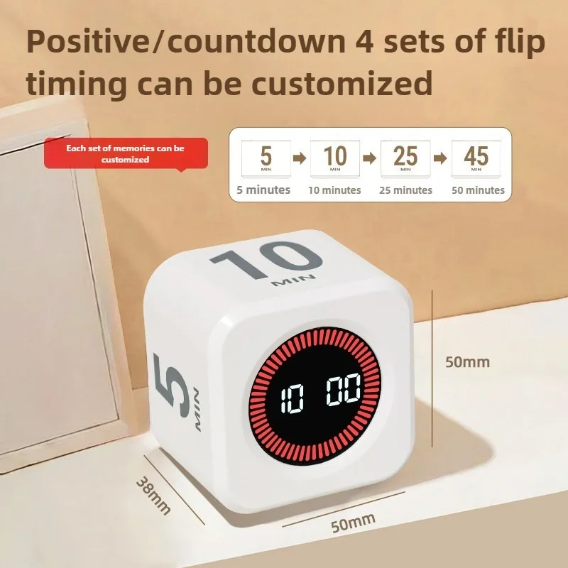 Productivity Timer Productivity Cube Timer Gravity Sensor LED Display 4 Preset Time Kids Time Management Kitchen Countdown Timer