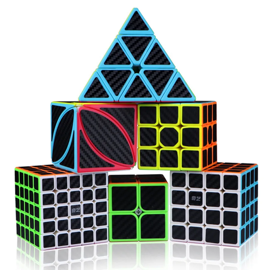 QIYI Cube 2x2 3x3 4x4 5x5 Pyramid Maple Leaf Carbon Fiber Sticker Speed Magic Cube Puzzle Toys For Children Kids Gift Toy