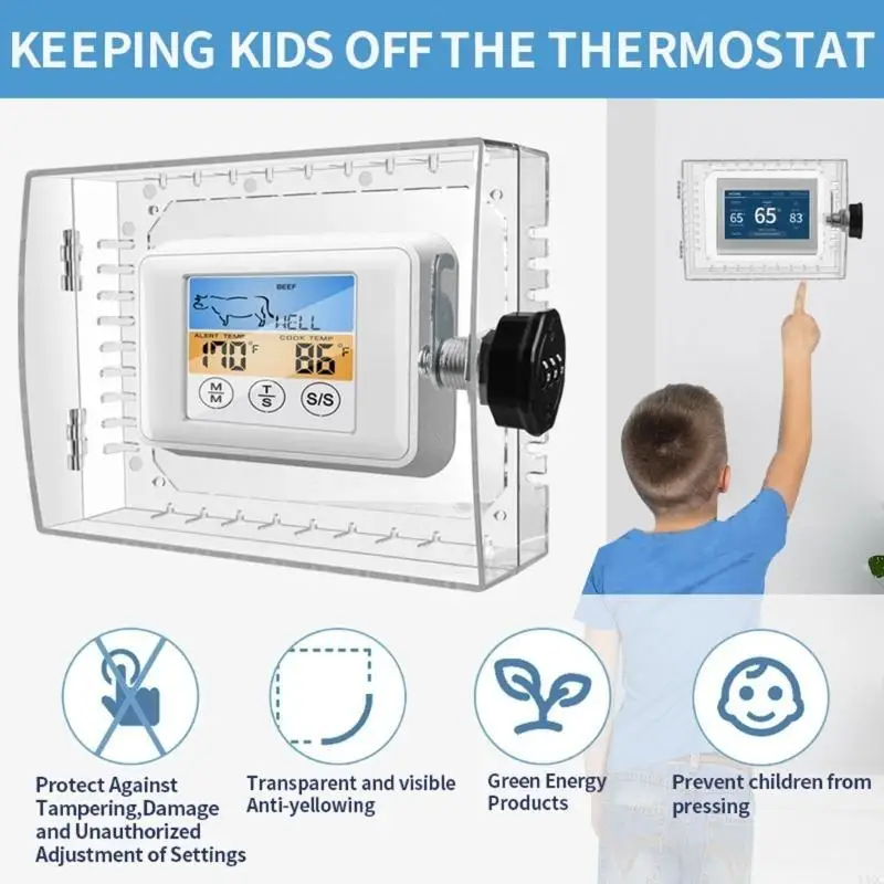 صندوق قفل منظم الحرارة الشفاف مع مجموعة قفل مجموعة غطاء ترموستات مثبت على الحائط لتعزيز الأمان والحماية Y4QC #4
