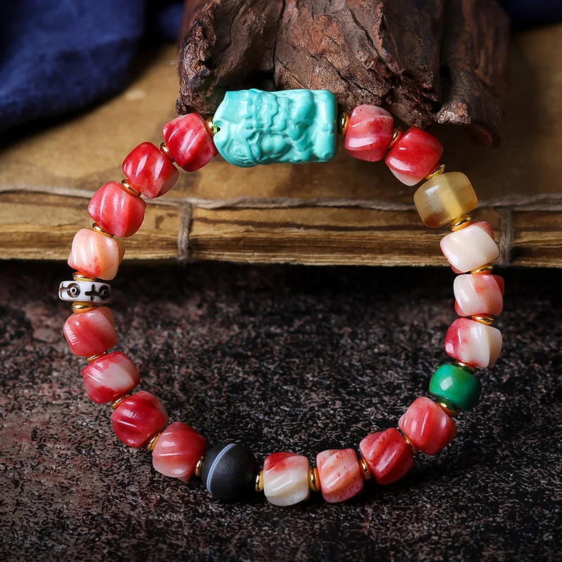 Ethnic full-bead bone flower , Tibetan decorative item, Zhakiram Chinese-style bracelet, enhances complexion
