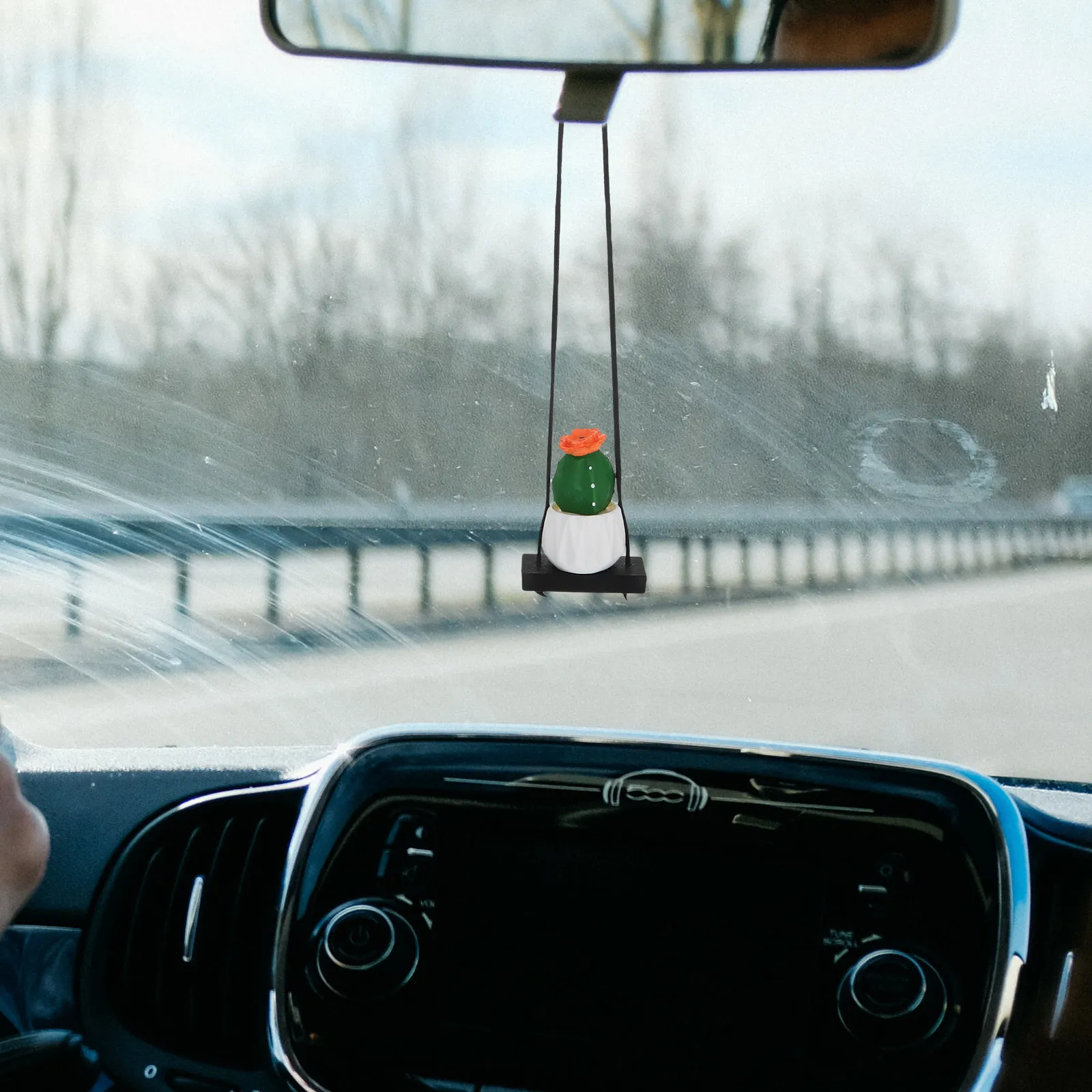 Green Resin Cactus Car Hanging Ornament Cute Potted Succulents Rearview Mirror Pendant Car Interior Decor Cactus Pendant