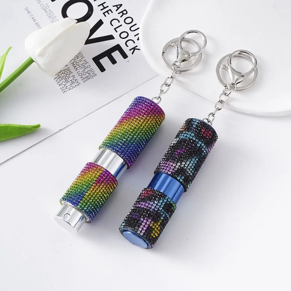 Rhinestone Bling Bling Spray Bottle Empty Glitter Perfume Bottle Keychain with Keyring Portable Liquid Sprayer Essential Oil