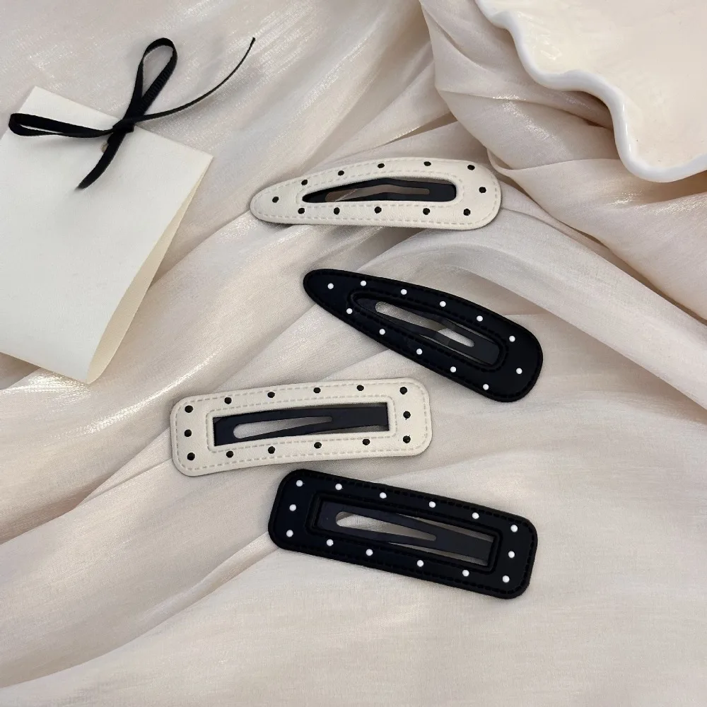 

Korean Leather Hairpins for Women Black White Dots Hair Clip Fashion Hair Accessories