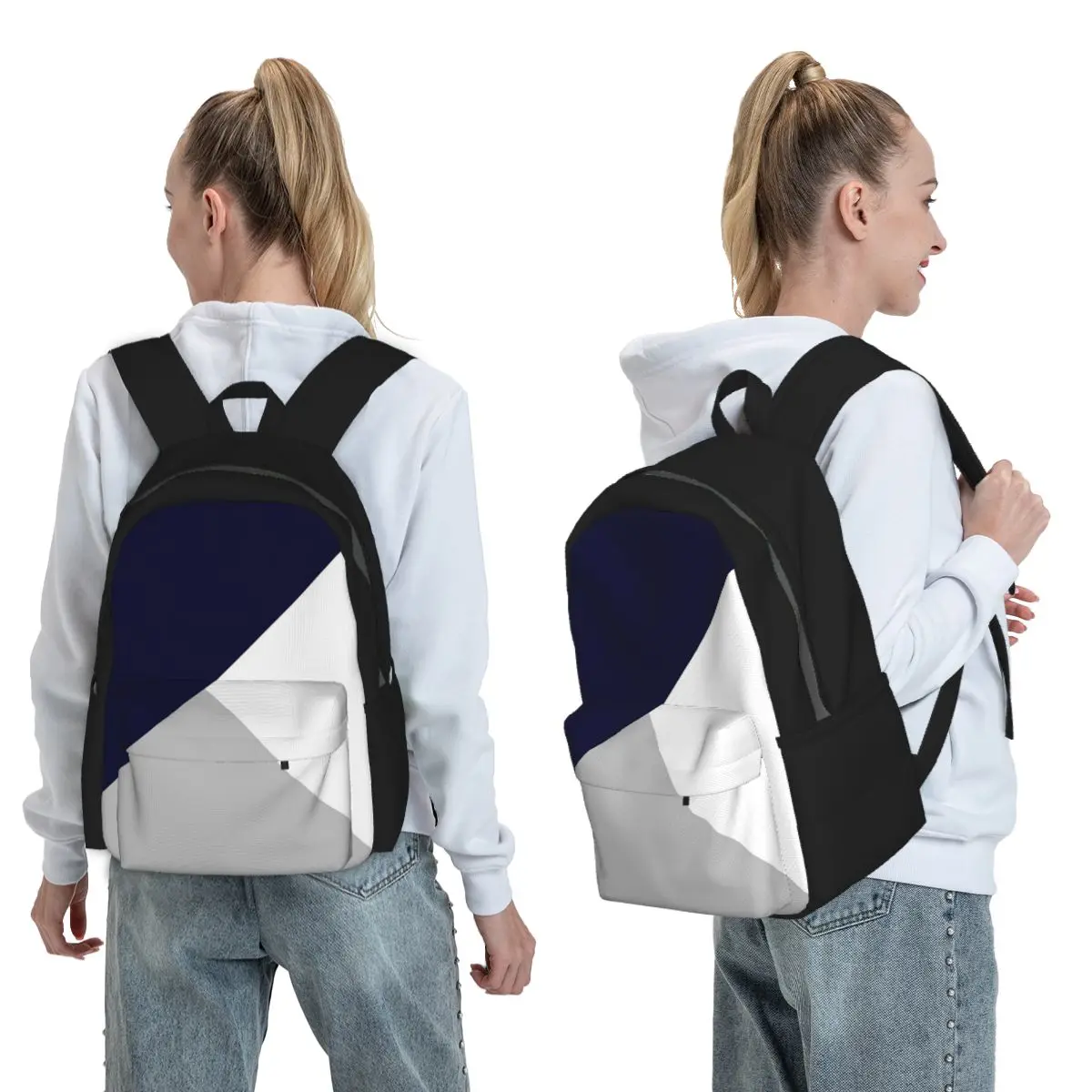 

Tricolor Navy Blue Silver Gray And White Backpack Boys Girls BookBag Kids School Bag Laptop Shoulder Bags for Men Women