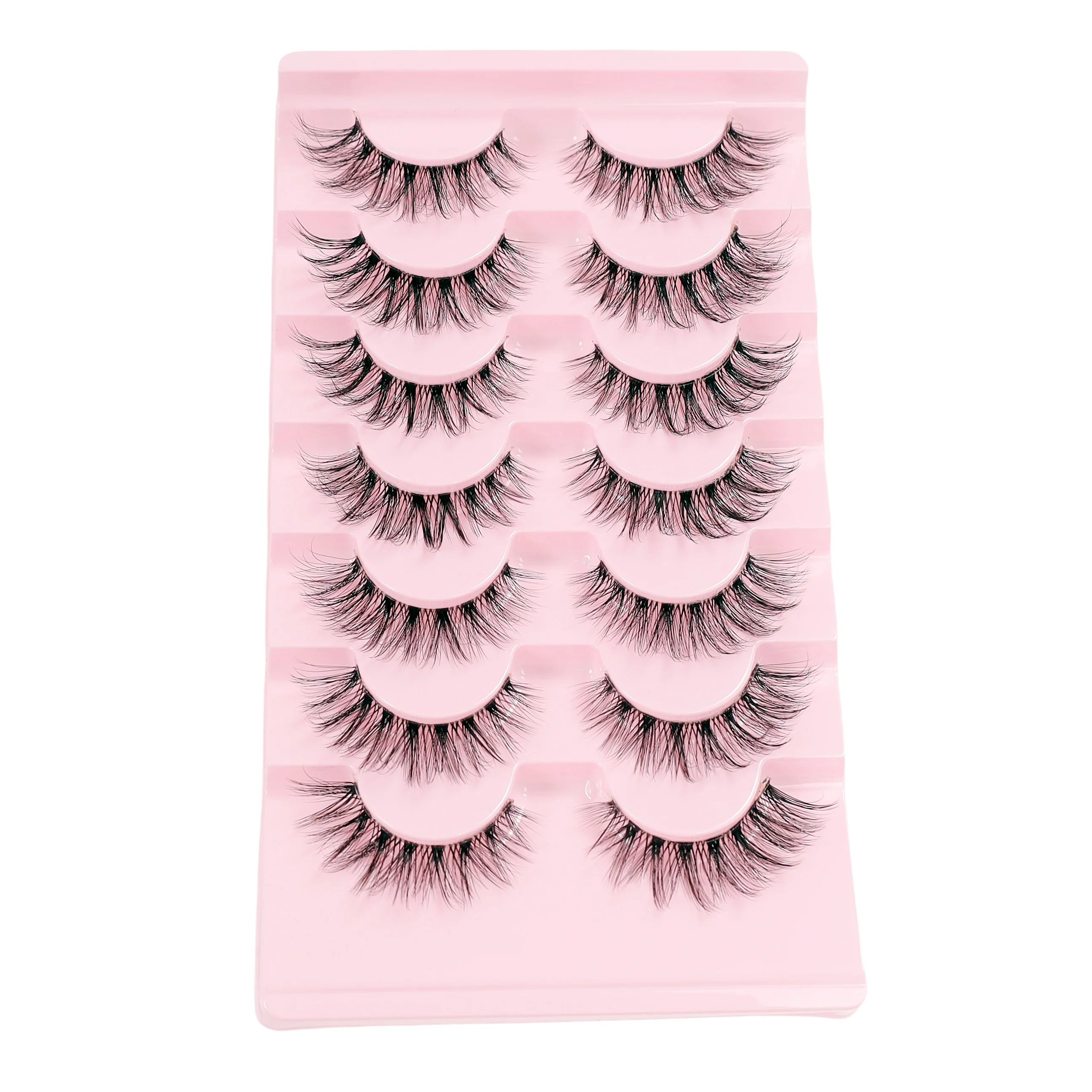 ขนตาปลอม 7 คู่ มีแถบโปร่งใส ขนตาปลอมหนาและหนา รูปลักษณ์เป็นธรรมชาติ ขนตาปลอมสไตล์ฟ็อกซ์ e