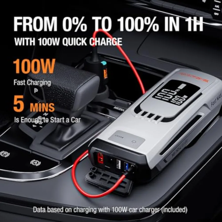 حزمة بطارية محمولة 27000 مللي أمبير في الساعة 4120 أمبير لجميع الغاز وما يصل إلى 10 لترًا لمركبات الديزل مع شحن سريع 100 وات وDSLI Saf