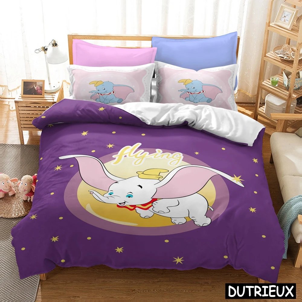 Cute Baby Elephant Mouse Animal 3D Bedding Set Disney Dumbo Duvet Cover Set Quilt Cover Pillowcase Home Textile For Boys Girls