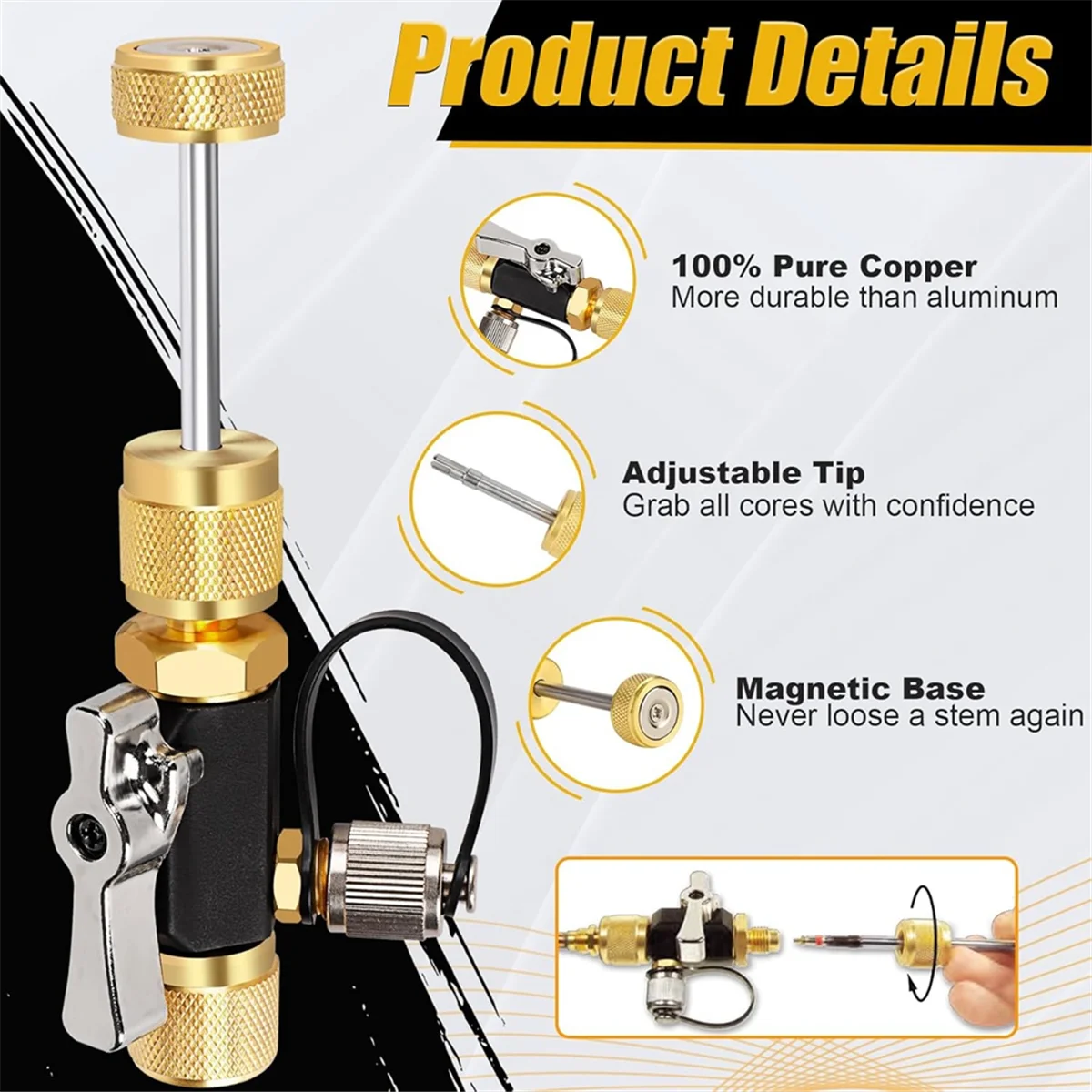 Y31A HVAC Valve Core Removal Tool, 1/4 Inch Vacuum-Rated Valve Core Removal Tool,Works with All Refrigerants,HVAC Tools