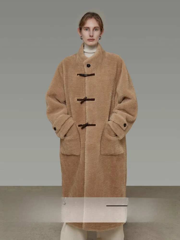 

Unspoken Thiened Long Fem Jaet Fur Collar Button Retro Lazy Sle Winter Outerwear Polyester Fiber Loose Fit Commute S...