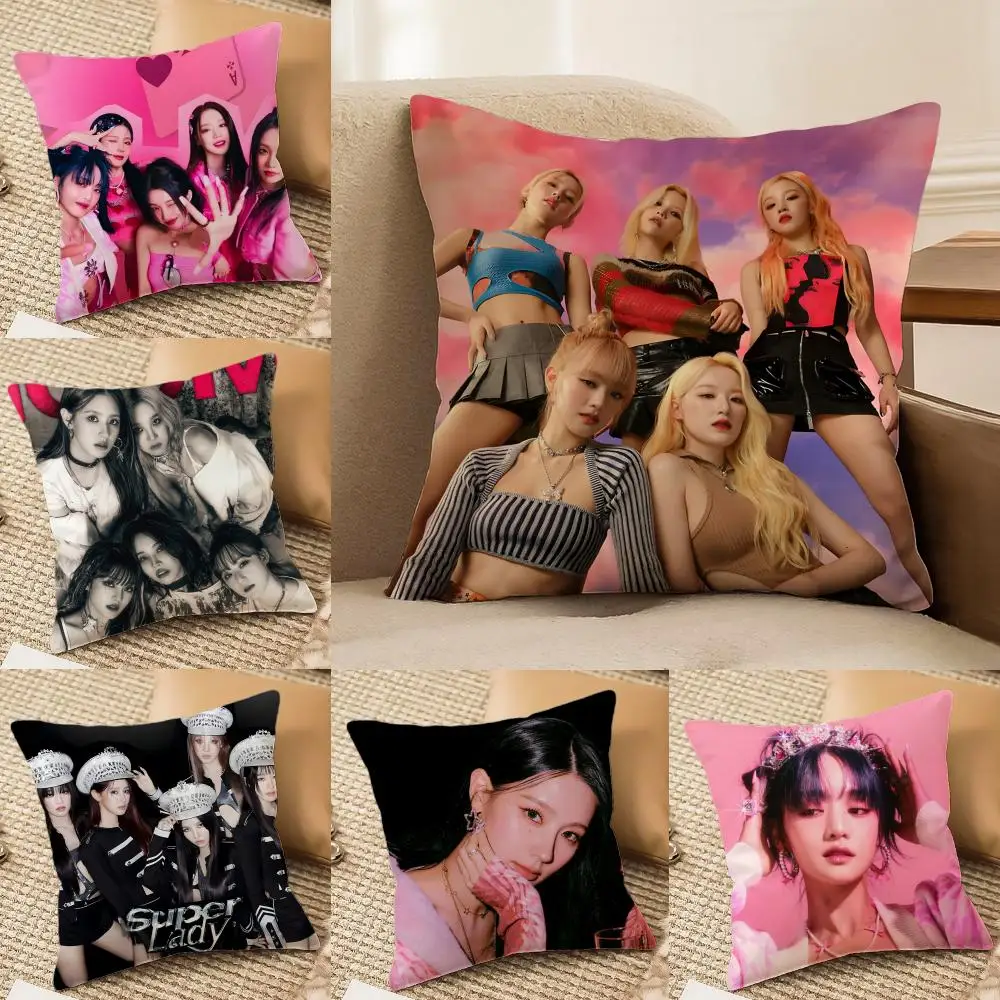 

Kpop G-Gidle Good Quality Cushion Cover Plush Fabric Soft Double-Sided Printed Sofa Warm Winter Home Gift Pillow Cover