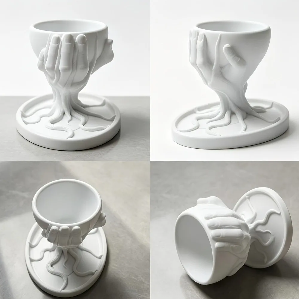 3D Printed Tree Hand Shape Succulent Pot Marble Texture Unique Hand Held Flowerpot Decorative Plastic Plant Pot Indoor