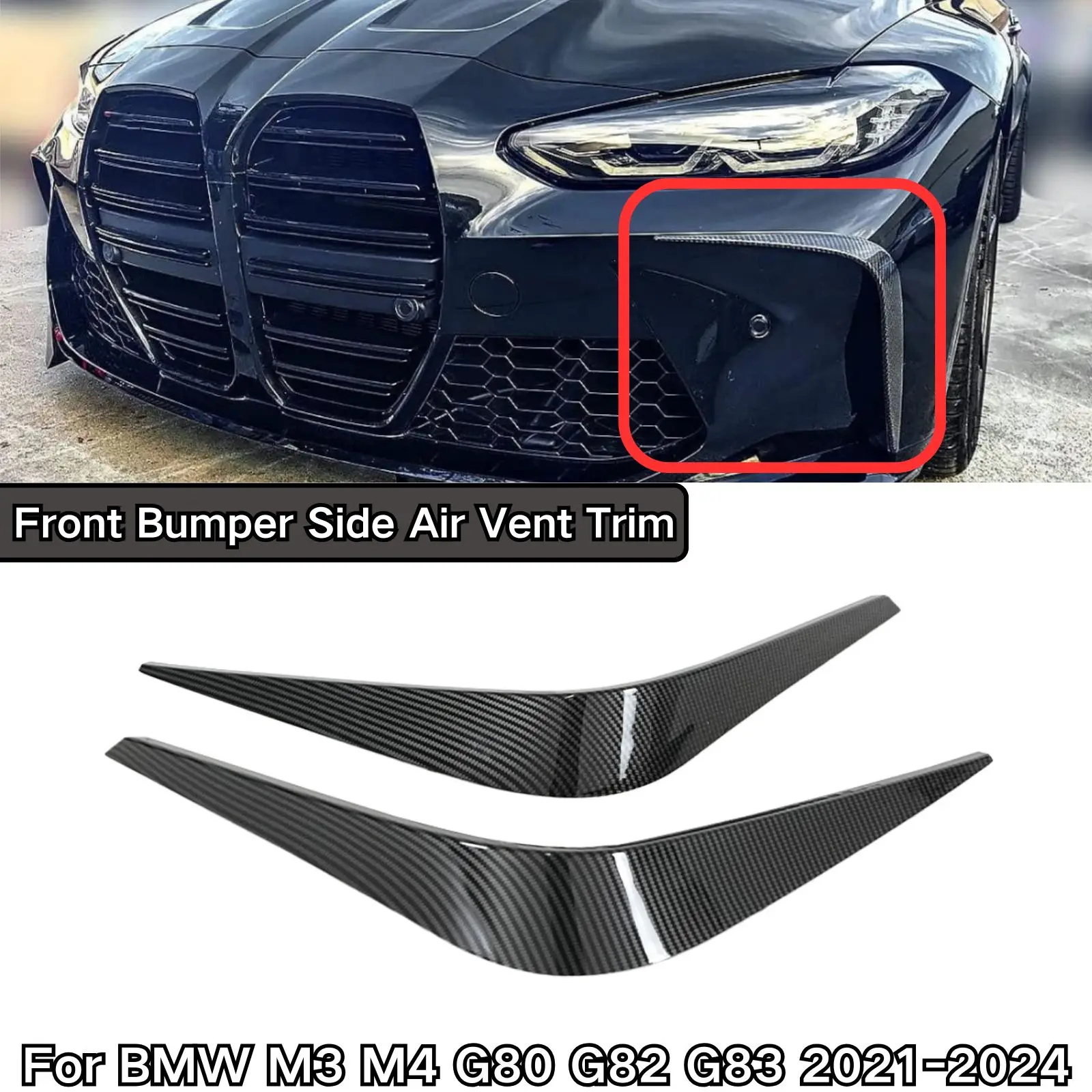 Front Bumper Side Air Vent Trim For BMW M3 M4 G80 G82 G83 2021-2024 Glossy Black Car Accessories Body Kit Carbon Fiber Painted