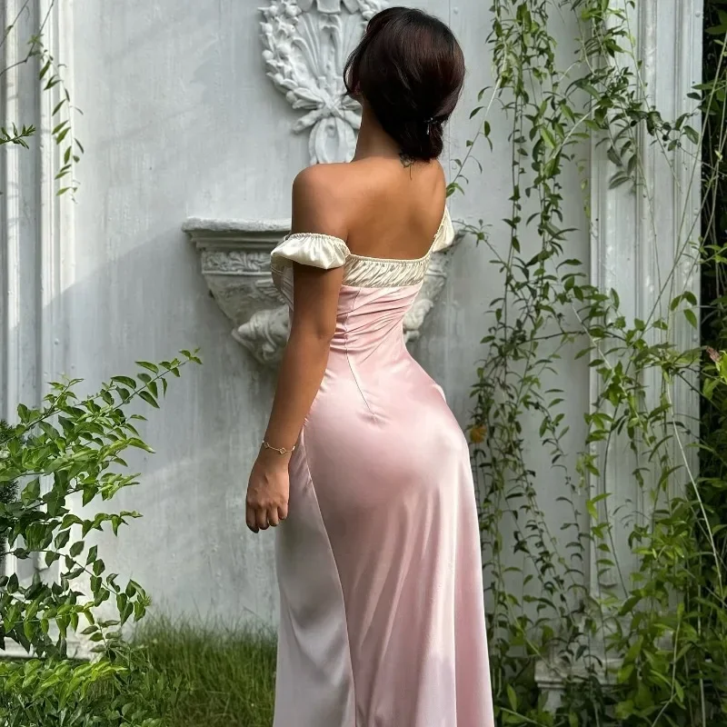 ภาษาฝรั่งเศสคําElegantชุดสีชมพูY2Kฤดูร้อนSlimหวานชุดเดรสแฟชั่นชุดราตรีคลับVestidosผู้หญิงอารมณ์ใหม่ชุด