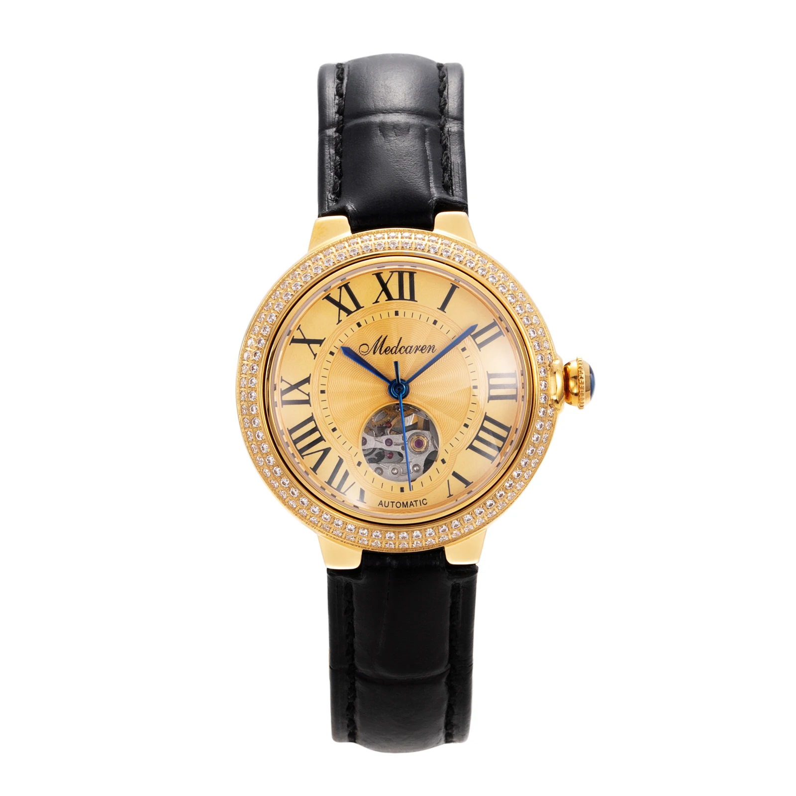 

New Luxury Women's Automatic Mechanical Watch 33mm 24K Gold Business Women's Watch Waterproof Leather Strap Women's Gift