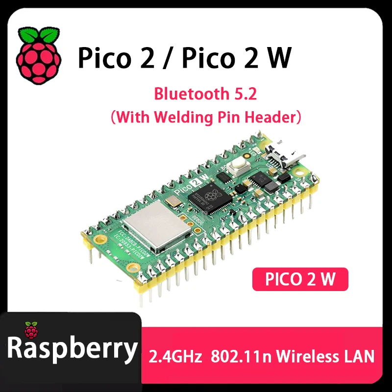 Original Raspberry Pi Pico 2 Pico 2 W Pico 2-Solder Pico 2 W-Solder Pin Header RP2350A 2.4GHz 802.11n Wireless LAN Bluetootn 5.2