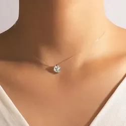 Round Single Rhinestones Pendant Necklaces for Women Fashion Transparent Fishing Line Short Chokers Party Neck Jewelry Gift