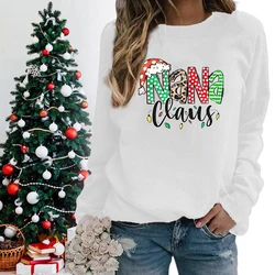 Christmas Nana Claus Print Sweashirts For Women Fashion Grandma Christmas Gifts Casual Crew Neck Graphic Winter Pullovers