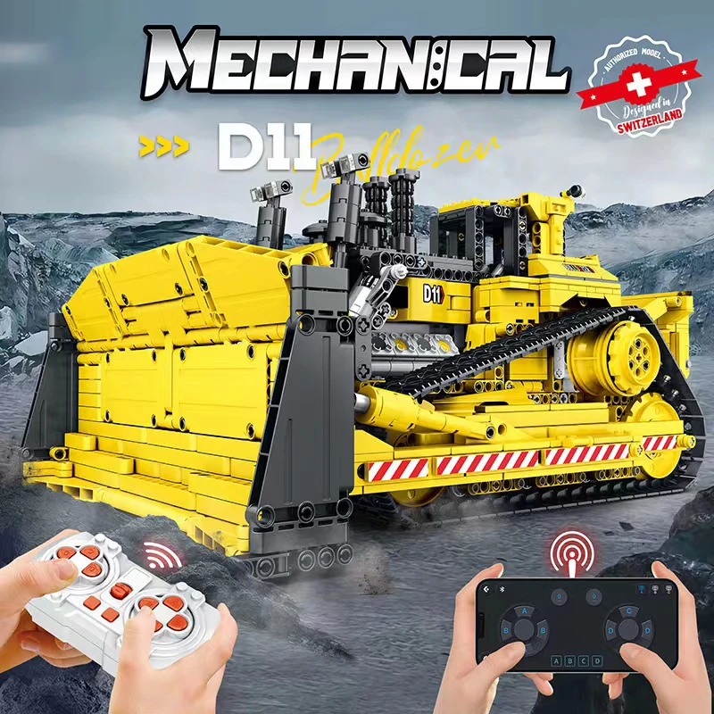 2.4G Remote Control City Construction Vehicle Building Blocks Mechanical Large Bulldozer Crane Truck Model Bircks Toys For Kid