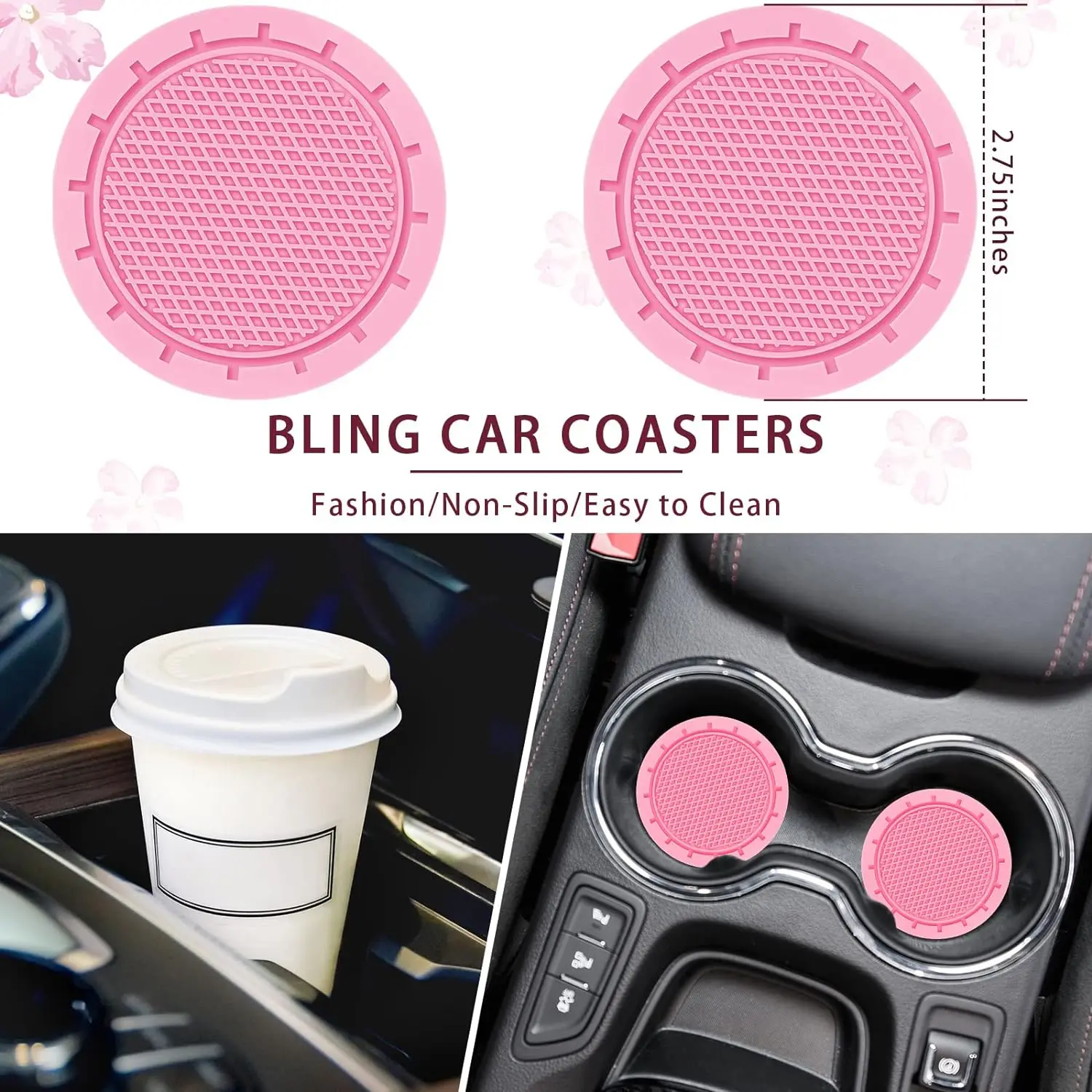 10 pieces of pink leather steering wheel cover - with seat belt cushion, cup holder, flashing button