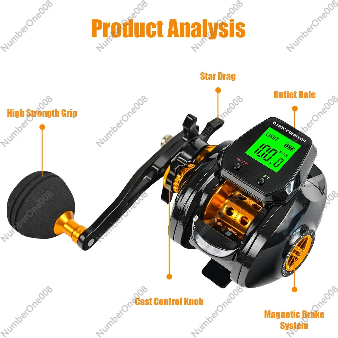 Digital Fishing Baitcasting Reel with Bite Alarm Flash, Accurate Line Counter, Large Digital Display, 7.2:1