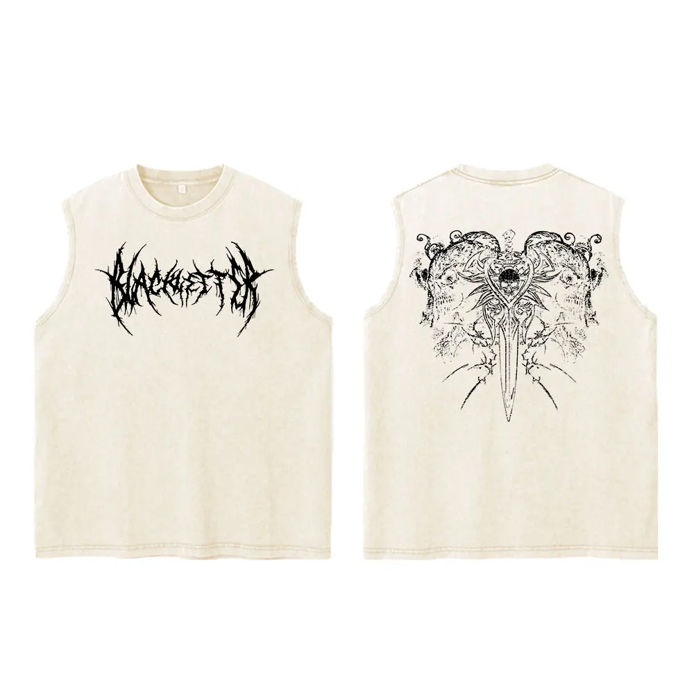 Men's Vintage Washed Tank Top with Skull & Sword Graphic, Oversized Sleeveless Muscle Shirt for Gothic & Streetwear Fans