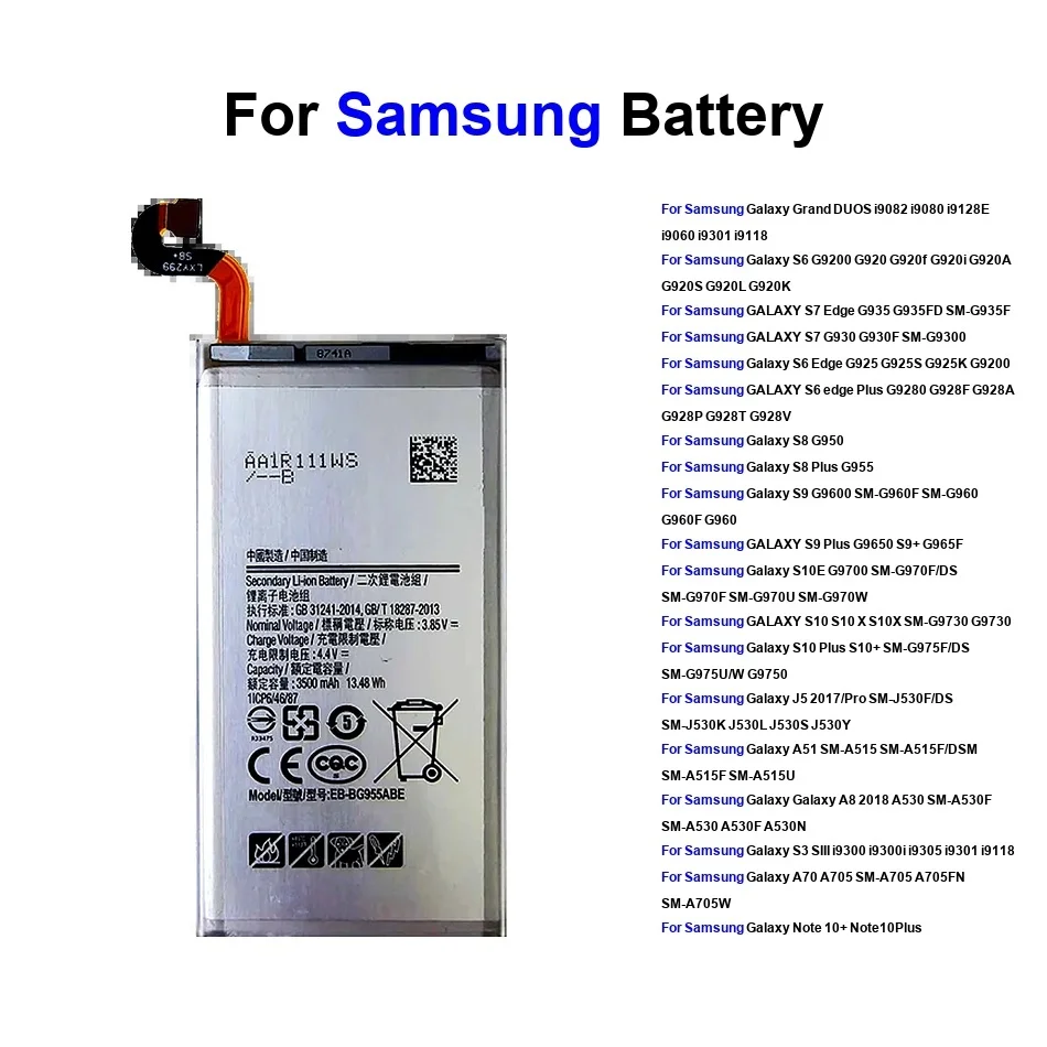 Аккумулятор для Samsung S3 S6 S7 Edge S8 S9 S10 Plus S10e J5 A70 Note 10 A8 A51 Grand Duos G9350 G9082 Sm-N975ds Sm-A515 Аккумулятор для Samsung S3 S6 S7 Edge S8 S9 S10 Plus S10e J5 A70 Note 10 A8 A51 Grand Duos G9350 G9082 Sm-N975ds Sm-A515