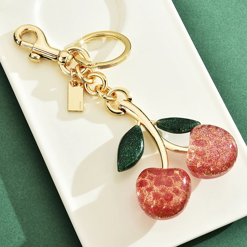 New Fashion Delicious Red Cherry Keychain Summer Fruits Cherries Pendant Keyring For Women Men Jewelry Bag Accessories Gift 2024