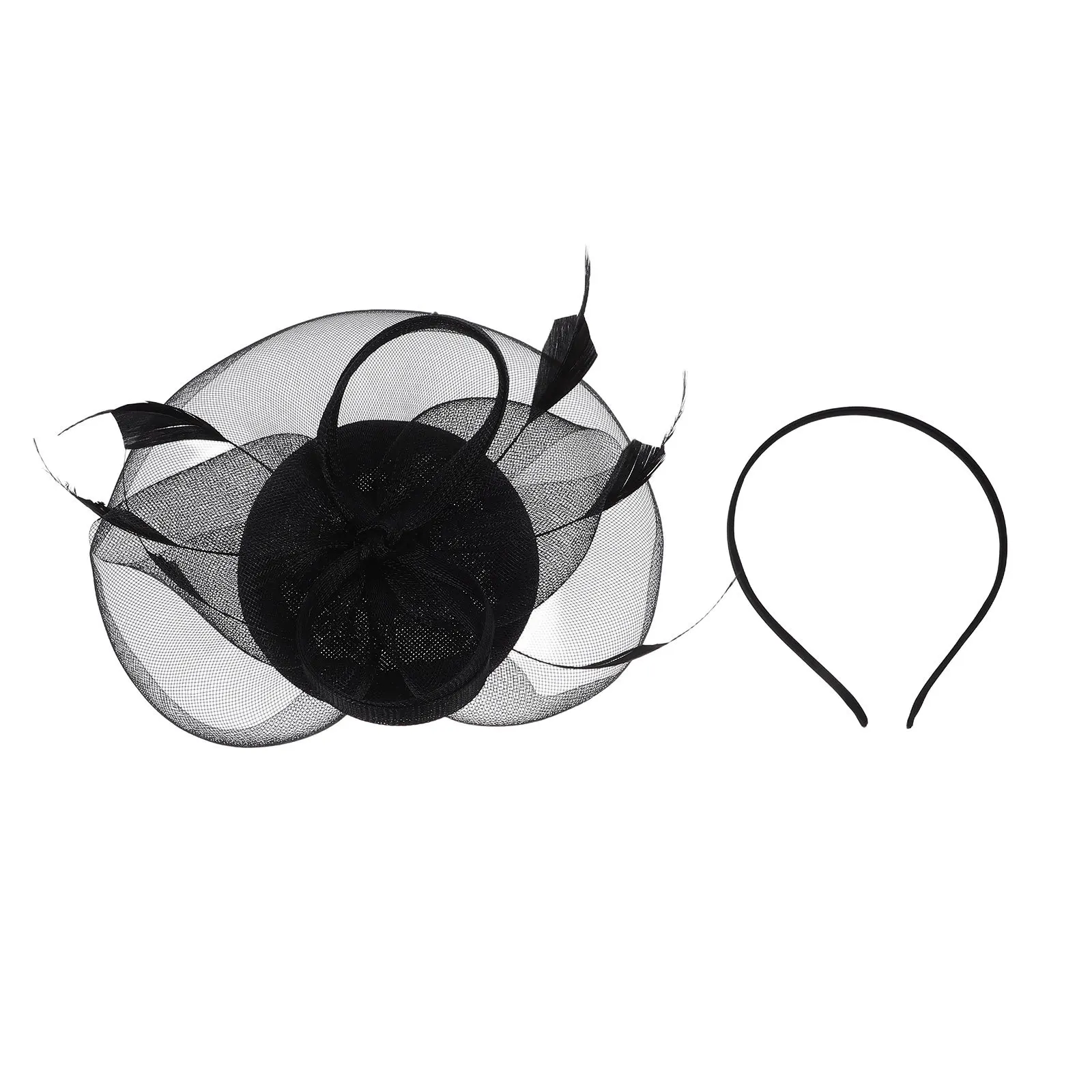 

Tea Party Hat Women Gauze Fascinator Headband Wedding Bridal Headdress Lightweight Non Fade Artificial Plume Graceful Look