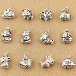 10pcs/lot Antique Silver Color Chinese Zodiac Signs Animal Charms Pendants for Bracelet Necklace DIY Jewelry Making Accessories