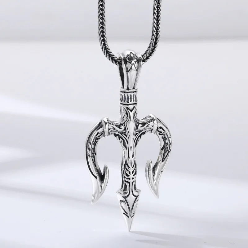 قلادة بوسيدون ترايدنت من الفضة الإسترليني عيار 925 للرجال - هدية مجوهرات بلمسة نهائية من الفضة التايلاندية العتيقة #5