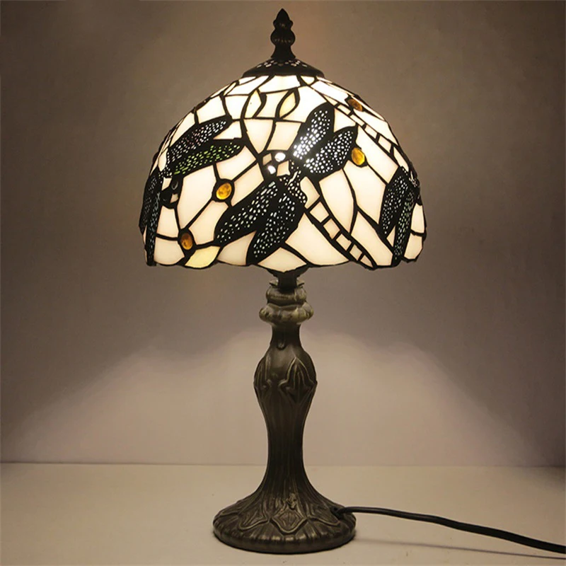 APRIL Tiffany Table Lamp Modern Creative Dragonfly Decor Pattern LED Desk Light For Home Living Room Bedroom Bedside