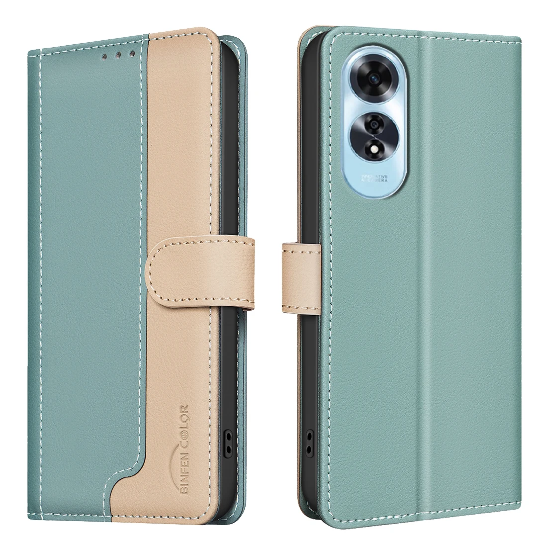 For OPPO A60 4G Phone Case Protective Case Color-Blocked RFID Soft Shell Flip Leather Case