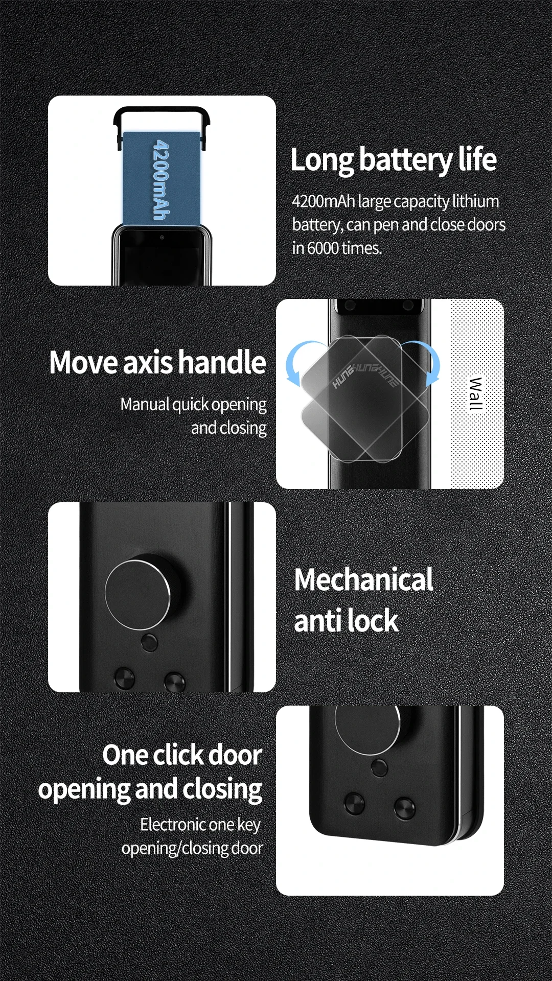 006HUNE Smart Aluminum Alloy WiFi Fingerprint RFID Card Door Lock Electronic App Door Digital Face Recognition Door Lock