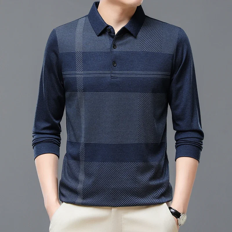 TFETTERS Brand Fashion Men Polo Spring and Autumn Long Sleeve Clothes Men 2023 Turn-Down Collar Striped Polo Shirt Men Clothing