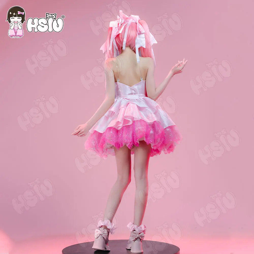 HSIU Mizi Alien Stage Cosplay Costume Set Long Pink Synthetic Wig + Pink Dress Anime Character Outfit with Free Wig Cap